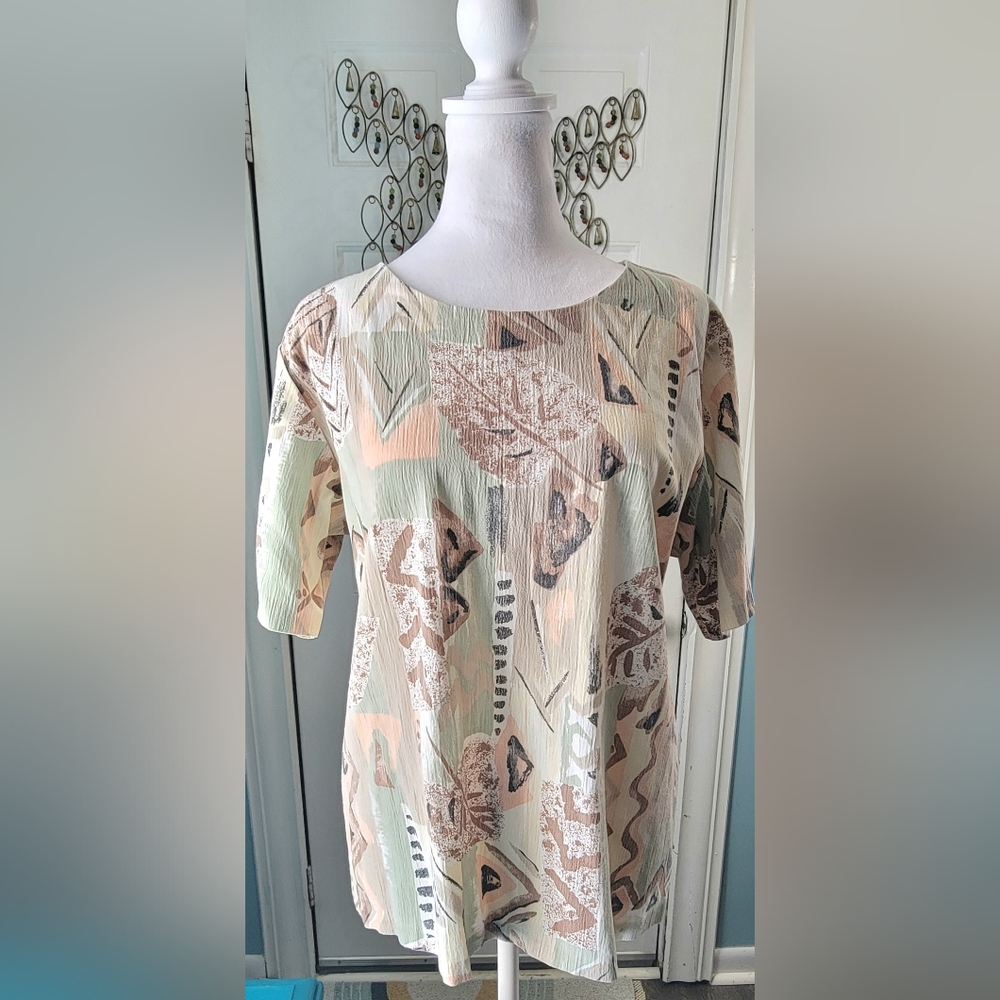 Jessica Scott 80's Vintage Top Short Sleeved Women's XL Abstract Multi Colored